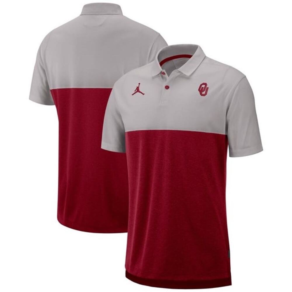 Jordan Oklahoma Sooners Gray Red Crimson Block Dri-FIT Polo Shirt - Size‎ 2XL